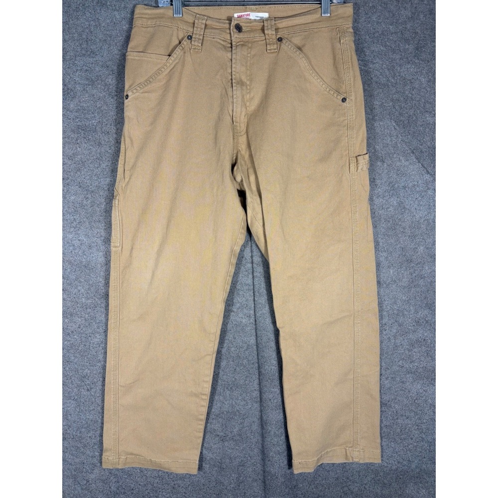 Signature by Levi Strauss & Co Mens Carpenter Pants 34x30 Tan Utility Canvas